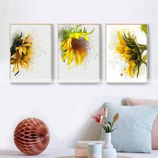 Bộ 3 tranh canvas hoa hướng dương 40x60 kèm khung