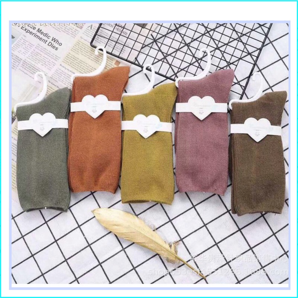 Tất Nữ Vintage Gân Tăm Cổ Cao Mầu Xinh Xắn Ấm Áp