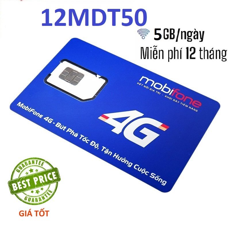 Sim Mobifone Data 4G sẵn gói 12MDT50 có 5gb/ngày Dùng trọn gói cả năm