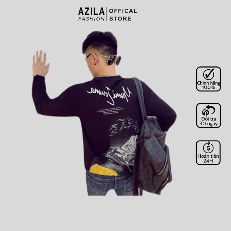 Áo Thu Đông Nam Azila TD50 Chất Poly Mềm Mịn Co Dãn Cổ Tròn Dài Tay Hàng In 3D