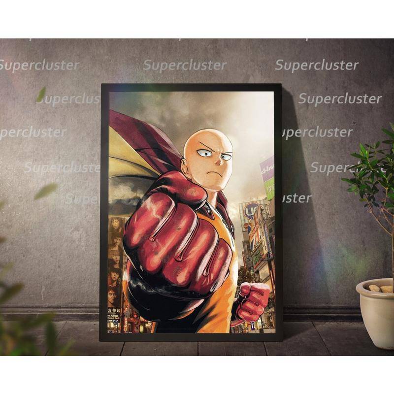 Tranh Vải Bạt Treo Tường In Hình Anime One Punch man Saitama Trang Trí Quán bar/Nhà Cửa