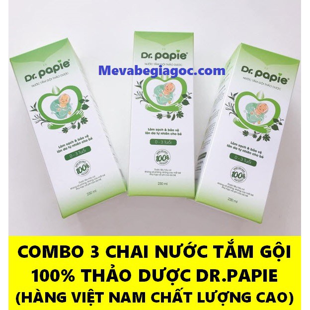 COMBO 3 Chai Nước Tắm Gội Thảo Dược An Toàn Cho Trẻ Sơ Sinh Dr.Papie (230ml/ Chai) (Việt Nam)