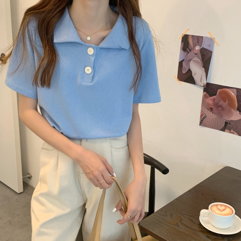 Áo Polo Tay Ngắn Dáng Rộng Màu Trơn Nhiều Màu Sắc Thời Trang Hè Cho Nữ