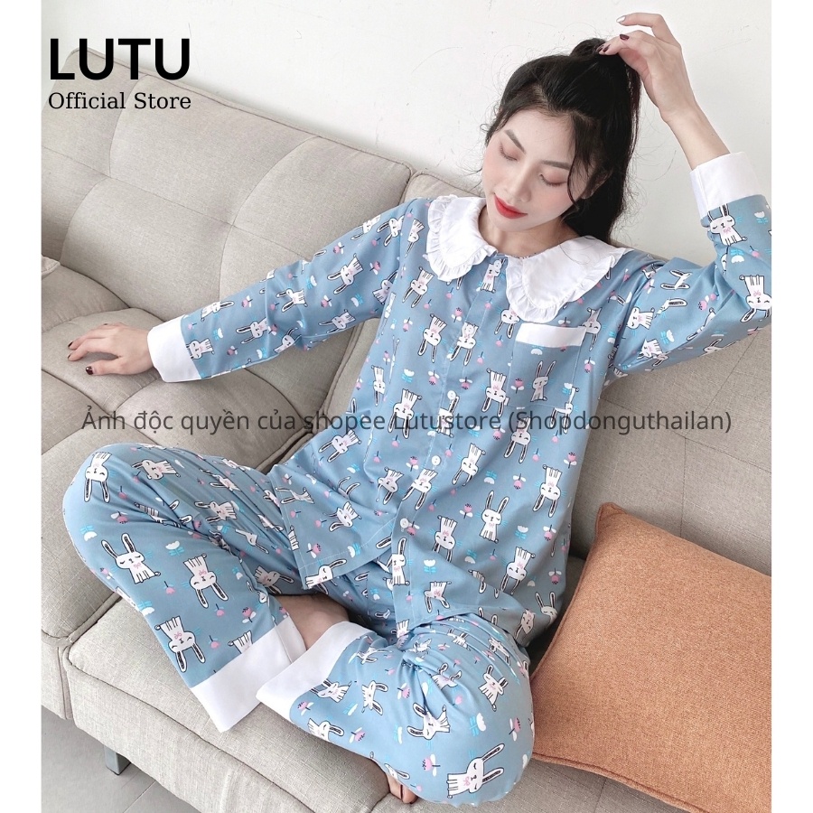 Bộ Pijama Dài Tay Quần Dài Phối Cổ Họa Tiết Dễ Thương Siêu Xinh | BigBuy360 - bigbuy360.vn