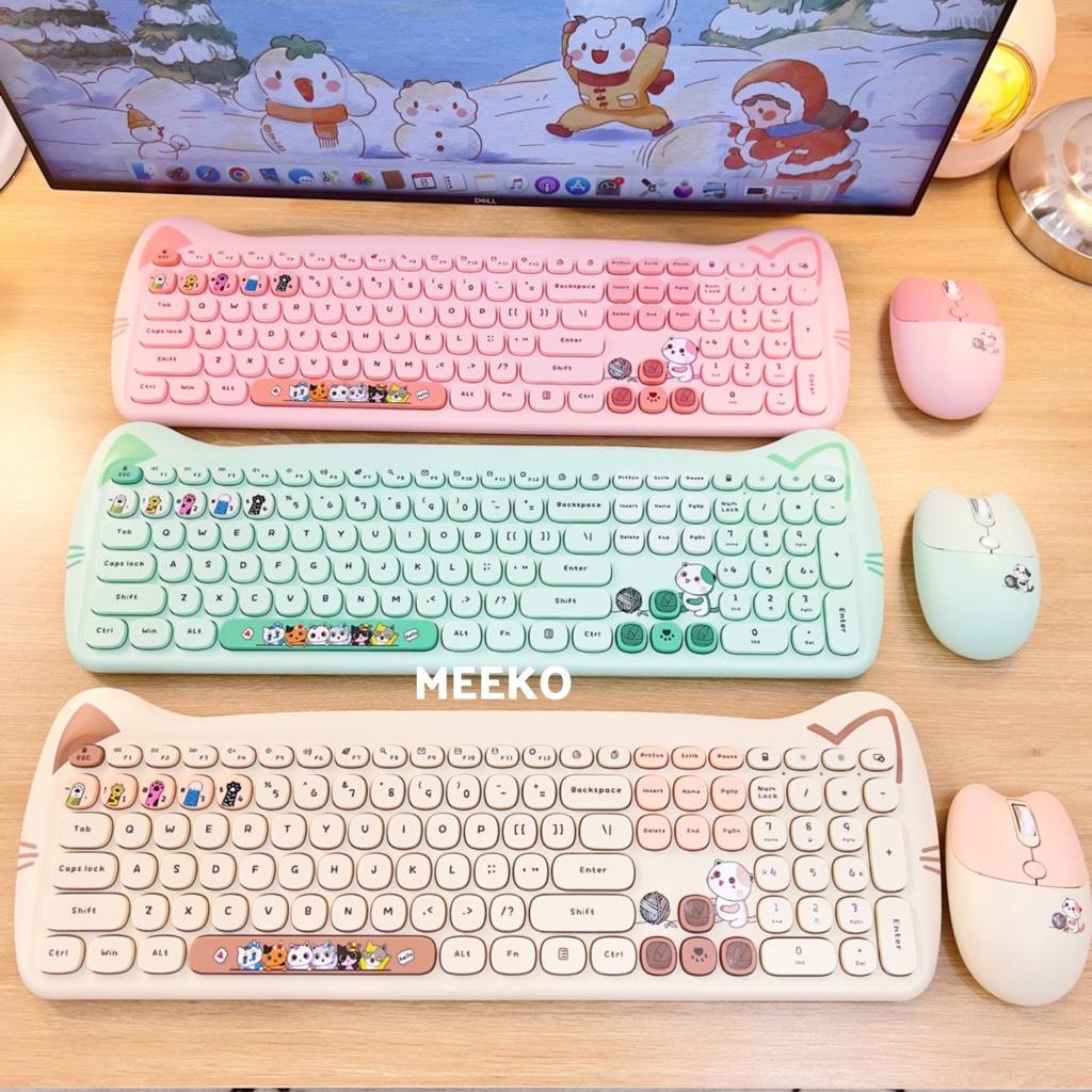 Combo bàn phím kèm chuột không dây tai mèo Mimi kết nối chip USB MEEKO