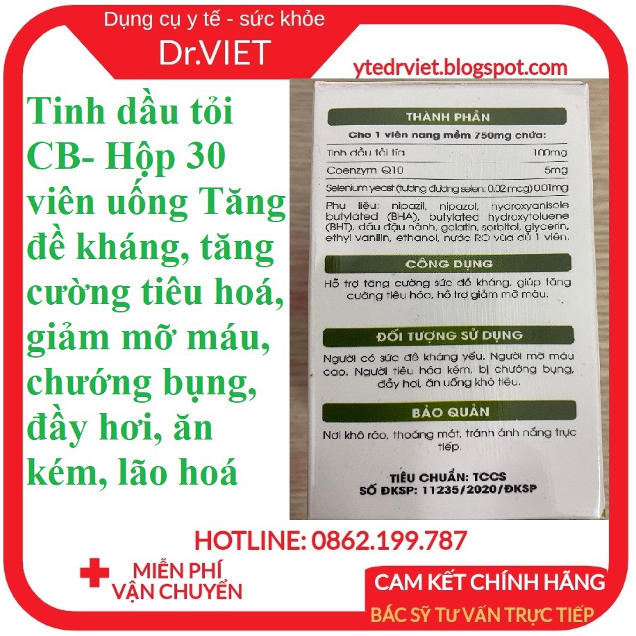 Tinh dầu tỏi CB- Hộp 30 viên uống Tăng đề kháng, tăng cường tiêu hoá, giảm mỡ máu, chướng bụng, đầy hơi, ăn kém, lão hoá