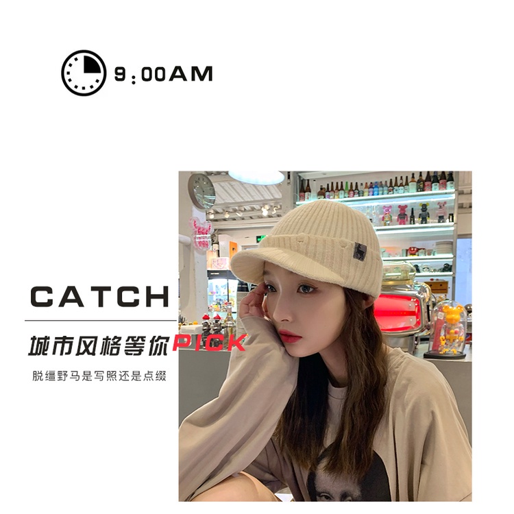 Mũ Len Màu Trắng Giữ Ấm Bảo Vệ Tai Thời Trang Thu Đông Nhật Bản Cho Nữ