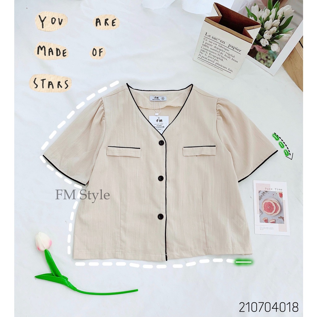 Áo kiểu nữ đẹp FM Style tay ngắn cổ trái tim phong cách ulzzang Hàn Quốc chất mềm mịn mát xuất xịn 210704017