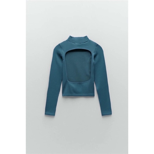 Áo croptop thun tăm zara chuẩn auth màu xanh