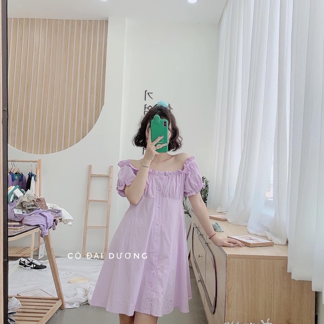 Váy trễ vai basic màu trơn