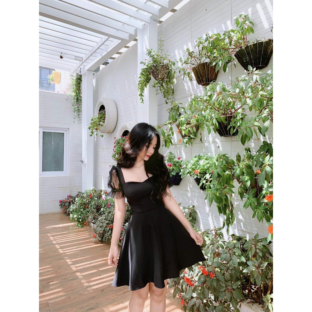 Đầm xòe dạo phố tay lưới đính ngọc siêu hot [HÀNG CÓ SẴN]