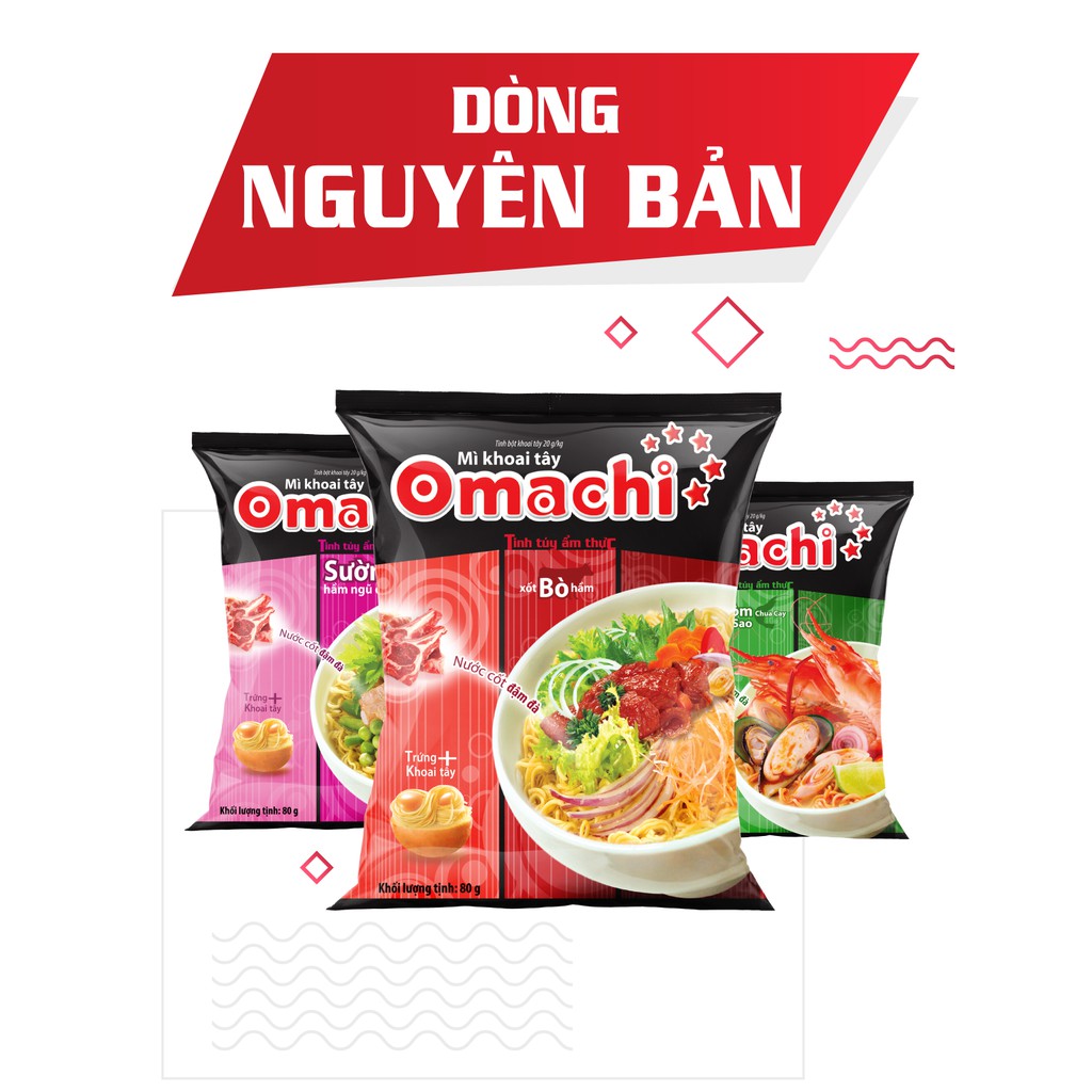 ( Bán lẻ )Mì Omachi Xốt Bò Hầm/ Sườn Hầm Ngũ Quả/Tôm chua cay gói 80G