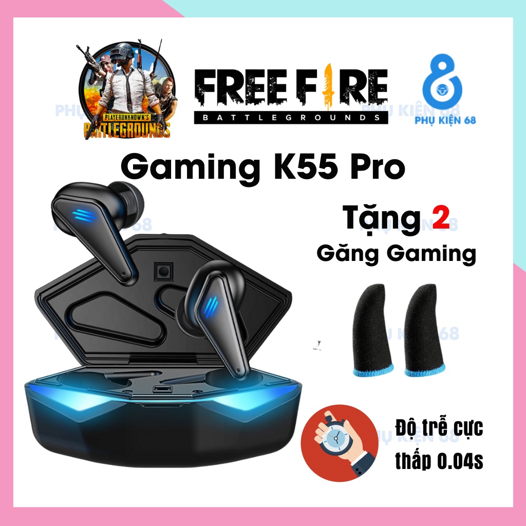 Tai Nghe Bluetooth GAMING K55, Apro 366 - Tai Nghe GAMING Không Dây Nhét Tai, Chơi Game Cao Cấp-Có Mic-Đỗ Trễ Cực Thấp