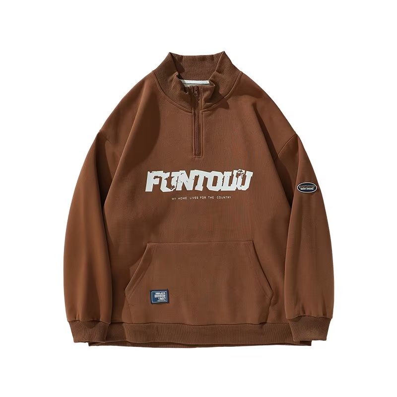 Áo Khoác Sweater Chui Đầu Tay Dài Cổ Đứng Có Khóa Kéo Nửa Màu Đen Nâu Mơ Thời Trang Hàn Quốc Cho Nam Cỡ M-3XL