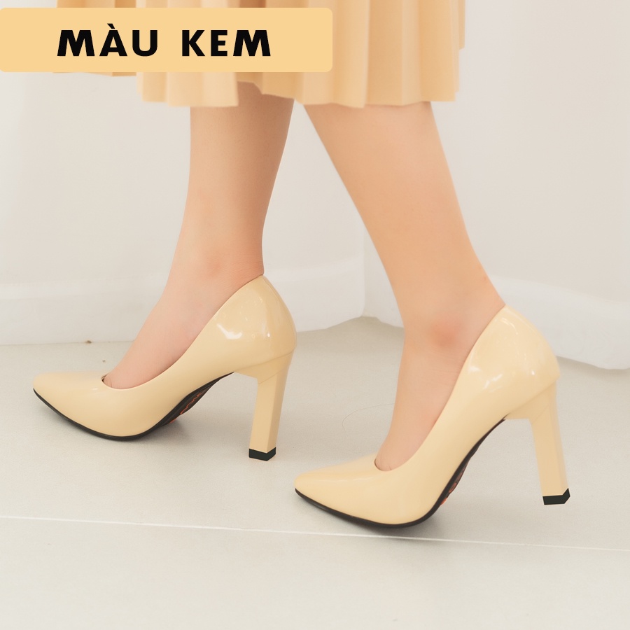 GIÀY CAO GÓT JICO MŨI TRƠN MÀU KEM CAO 8 PHÂN -