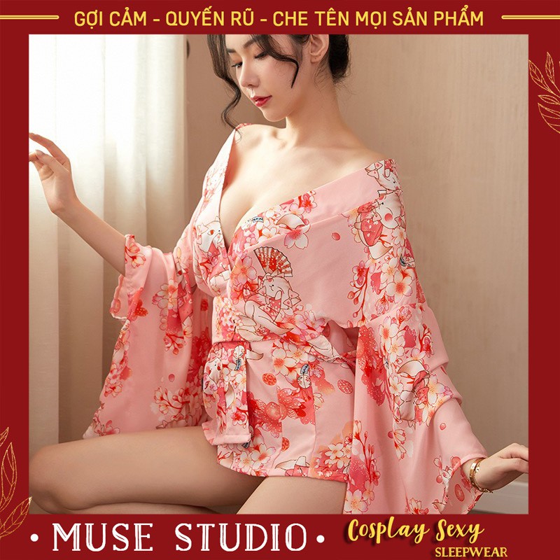 Đồ Ngủ Cosplay 𝑽𝑰𝑫𝑬𝑶 𝑨̉𝑵𝑯 𝑻𝑯𝑨̣̂𝑻 Váy Ngủ Kimono Nhật Bản Sexy, Gợi Cảm, Vải Voan Cát Cao Cấp