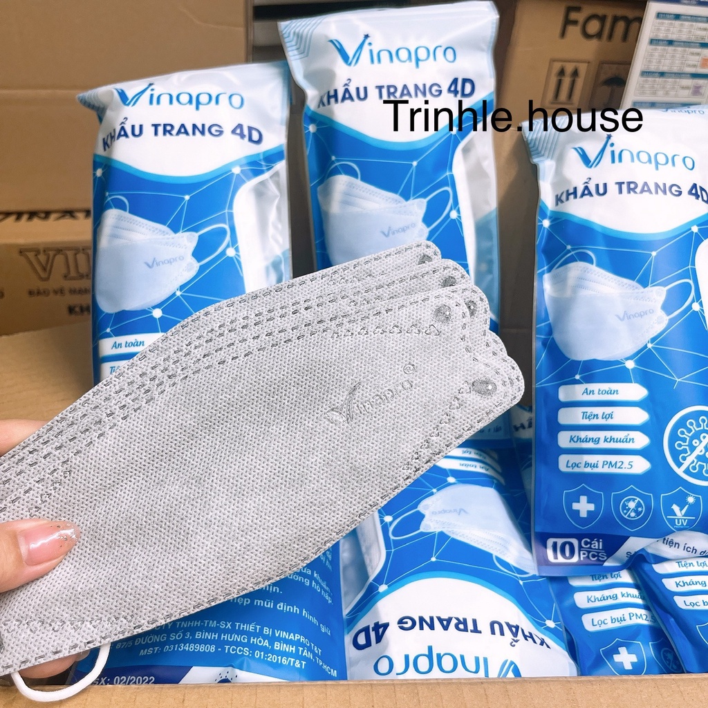 Sỉ 1 thùng 300 cái khẩu trang kf94 Vinapro màu trắng, xám, xanh, đen, hồng kháng khuẩn- tân bình