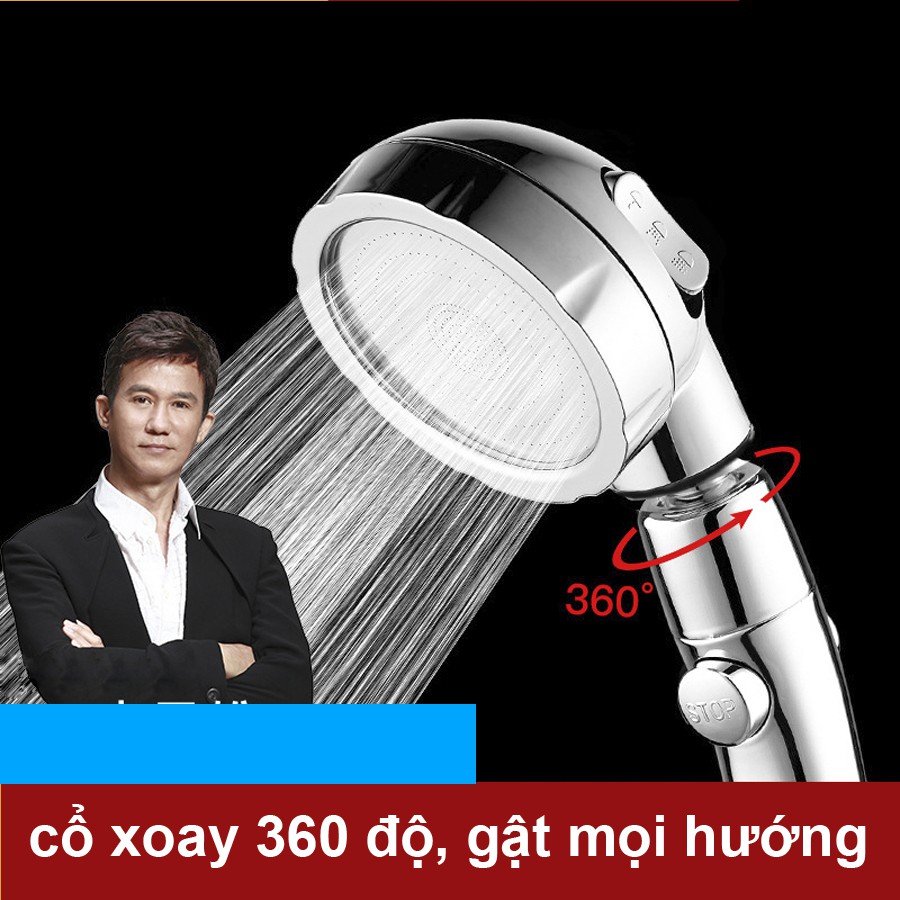 Đầu Vòi Tắm Hoa Sen Tăng áp Có Nút Khóa Nước,3 chế độ Phun, Xoay 360 độ Hàng Xịn-SSA330