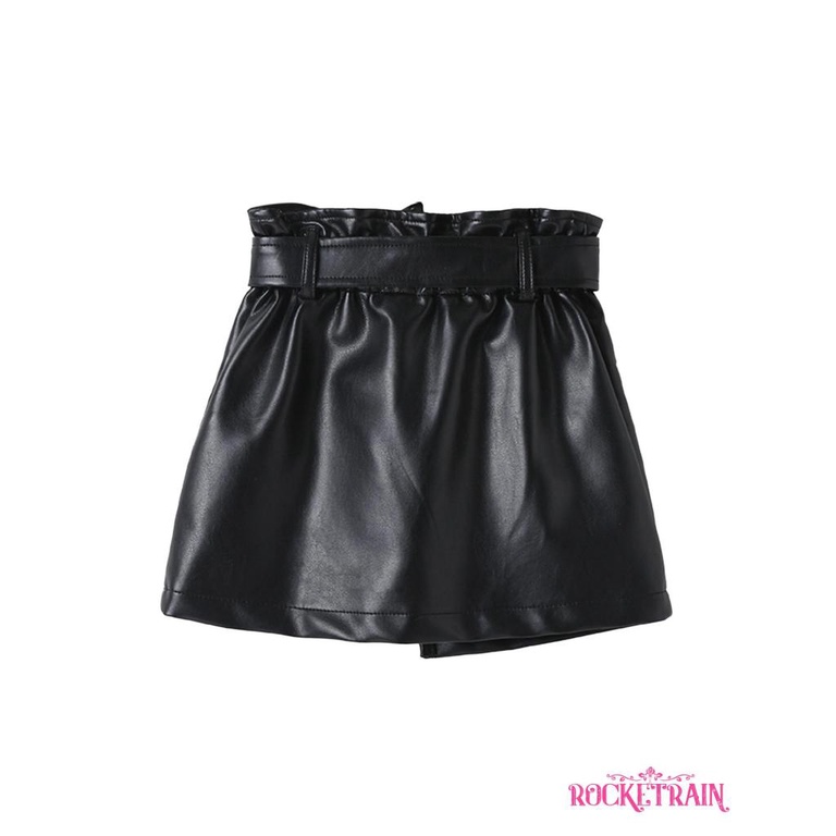 ♔Bty♔Chân váy Midi chữ A lưng cao màu trơn có túi và thắt lưng mùa thu đông cho trẻ em