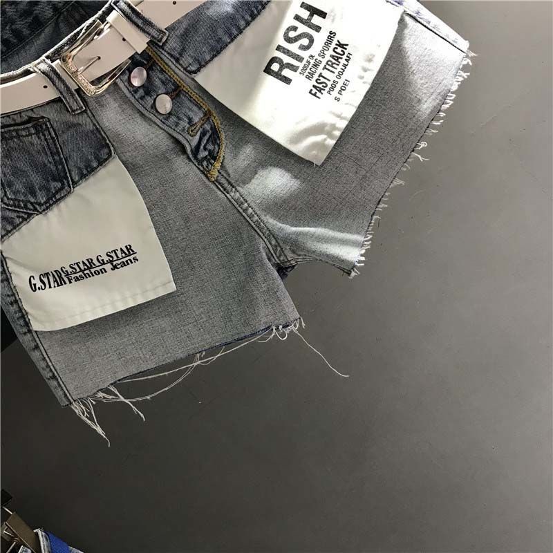 Quần Đùi denim Lưng Cao In Chữ Thời Trang Cho Nữ 11025