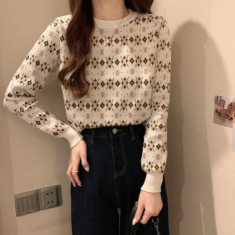 Áo len tay dài cổ tròn dáng rộng thời trang thu đông Hàn Quốc mới cho n