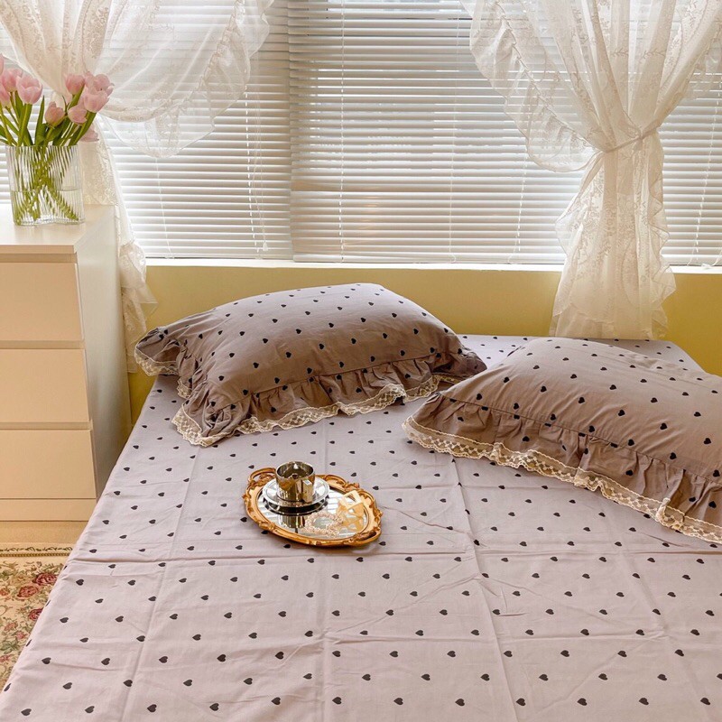 Set ga gối cotton viền bèo vintage điệu đà - set 3 món - freeship