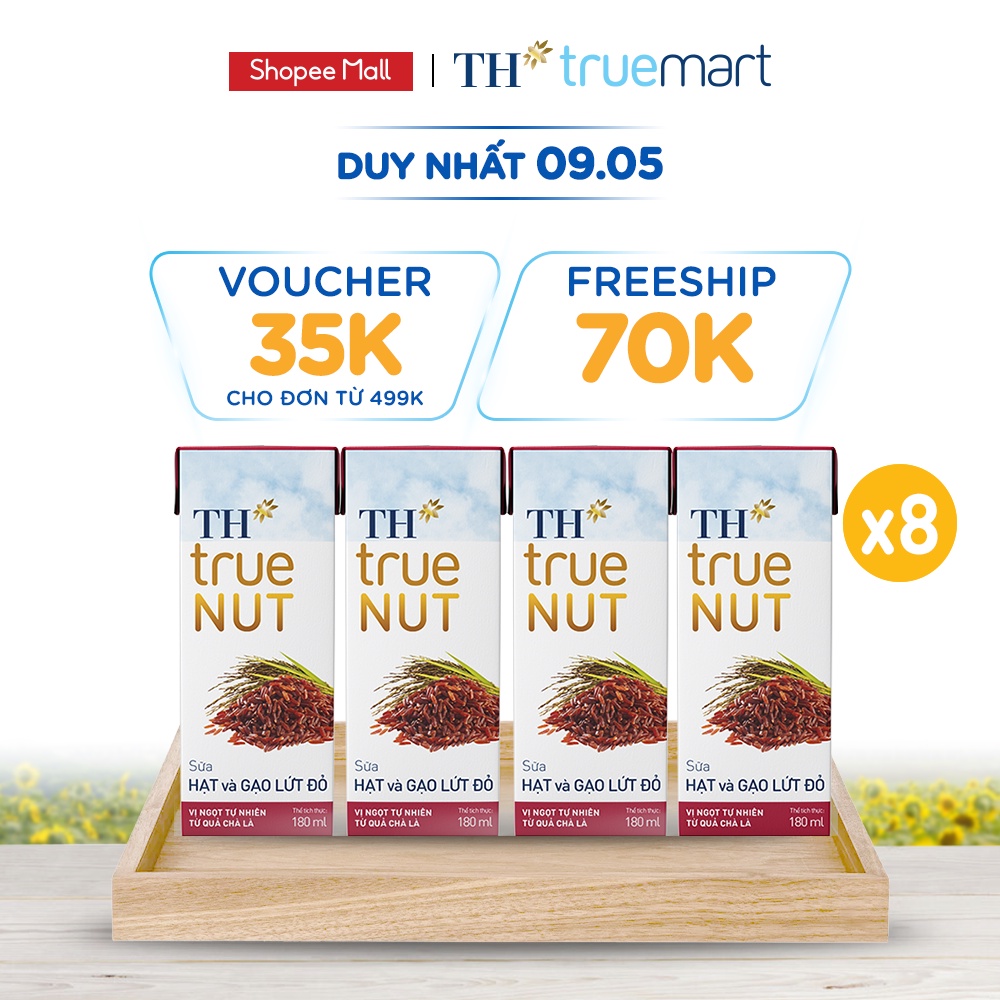 8 Lốc sữa hạt và gạo lứt đỏ TH True Nut 180ml (180ml x 4 hộp)
