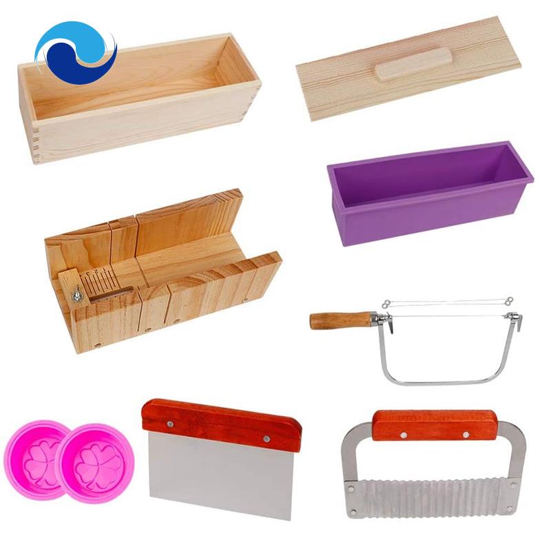 Bộ 9 Khuôn Silicone Làm Xà Phòng / Bánh Hình Chữ Nhật Bằng Gỗ