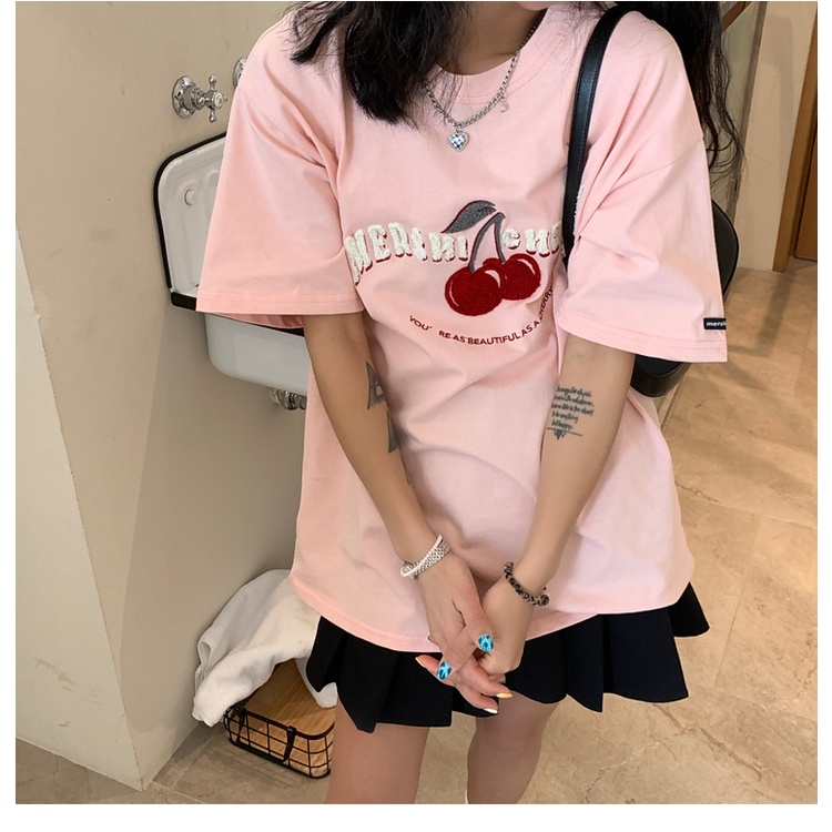 Áo thun SUXI ngắn tay cổ tròn in họa tiết trái cây đơn giản cho nữ