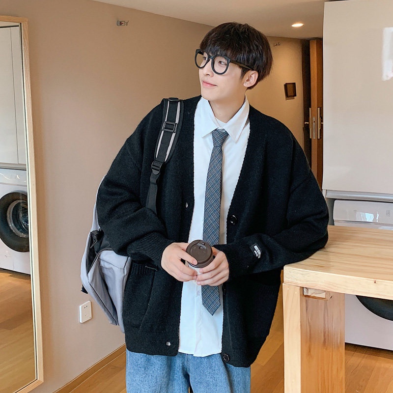 Áo Khoác Len Cardigan Cổ Chữ V Dáng Rộng Thời Trang Dành Cho Nam