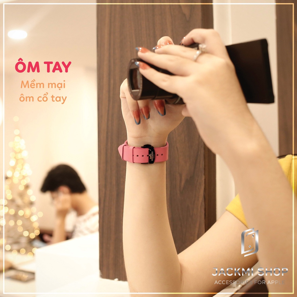 [BẢO HÀNH 1 NĂM] Dây Da BÊ SWIFT may tay thủ công màu Hồng Baby khoá Bướm cho Apple Watch series 7/6/5/4/3/2/1