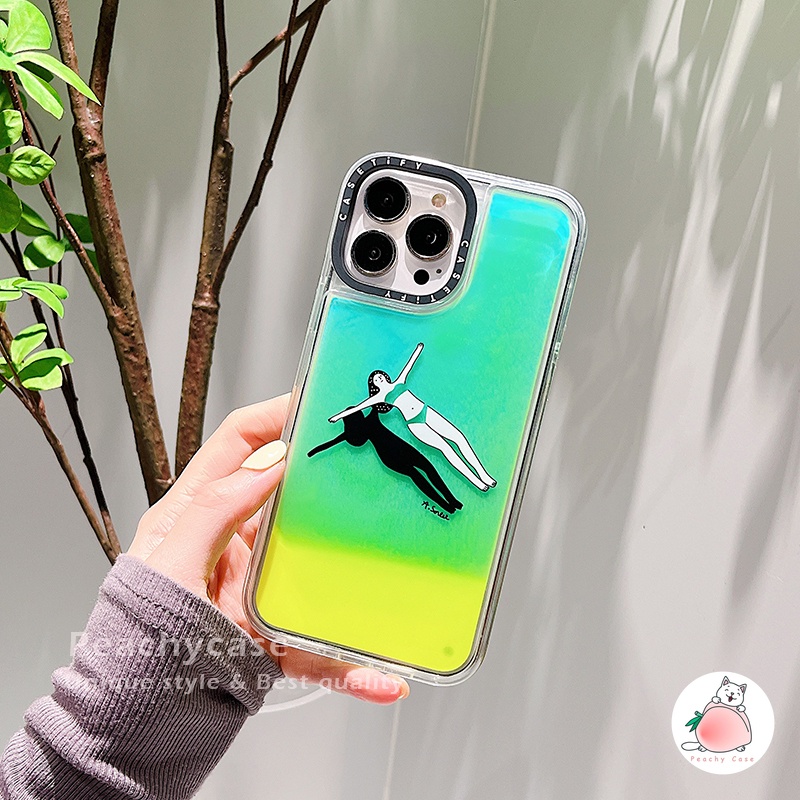 Ốp Điện Thoại Kính Dạ Quang in Hình Cô Gái Bơi Lội Cho iPhone 13 12 11 Pro Max Xr Xs Xsmax X 12pro