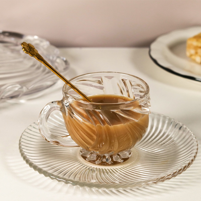 Ly Tách Thủy Tinh Có Quai Dùng Pha Trà, Cafe Có Màu Trắng Và Vàng, Cốc Thủy Tinh Uống Nước 175ml - SImpleHome
