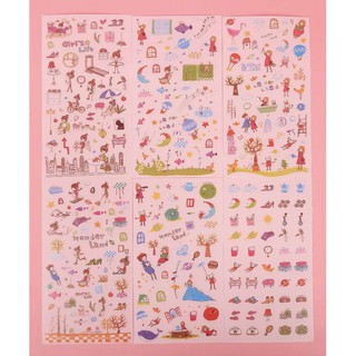 1 sét 6 trang sticker dán hình nhiều họa tiết dễ thương
