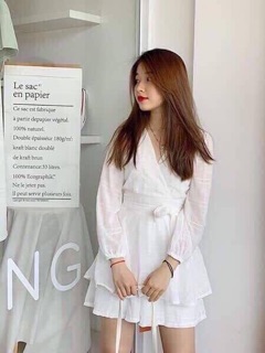 Jumsuit đắp xô trắng cột nơ eo