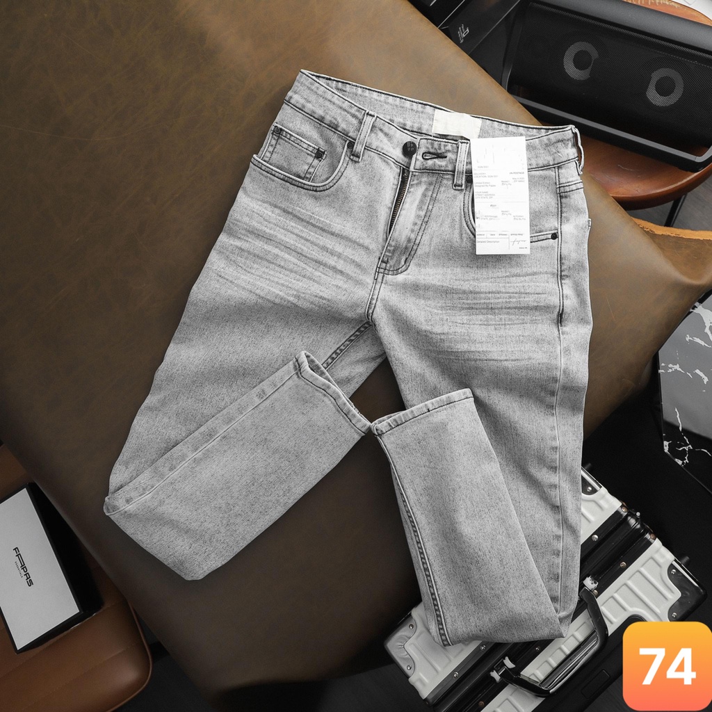 Quần jean nam màu xám nhạt trơn không rách gối chất liệu bò cao cấp co dãn 4 chiều đẹp form dáng rin skinny lavado74 mới