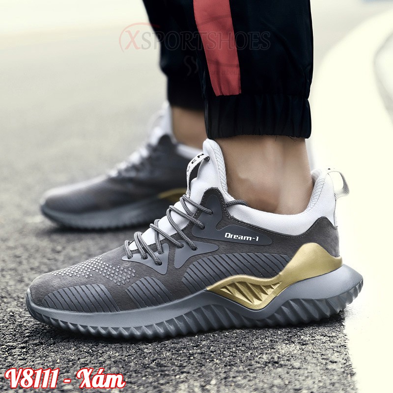 Giày thể thao nam V8111 Dream-1 cao cấp - Giày sneaker nam cao cấp vải màu Đen - Xám