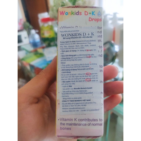 Wonkids Bổ Sung Vitamin D + K Nhỏ Giọt Cho Bé Chai 20ml - TP017