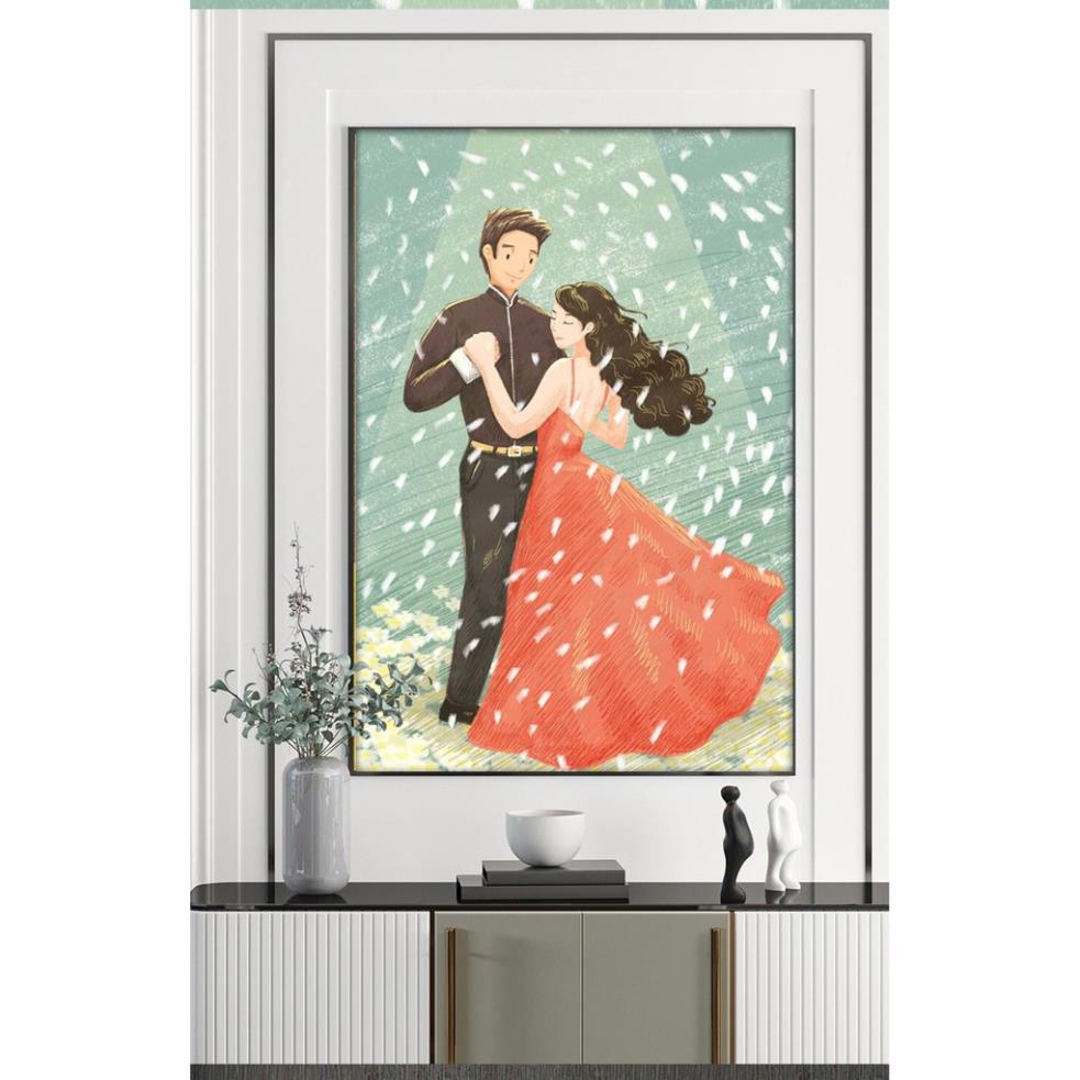 Tranh Canvas Hình Couple Dễ Thương Trang Trí Phòng Cho Cặp Đôi - Khung Composite