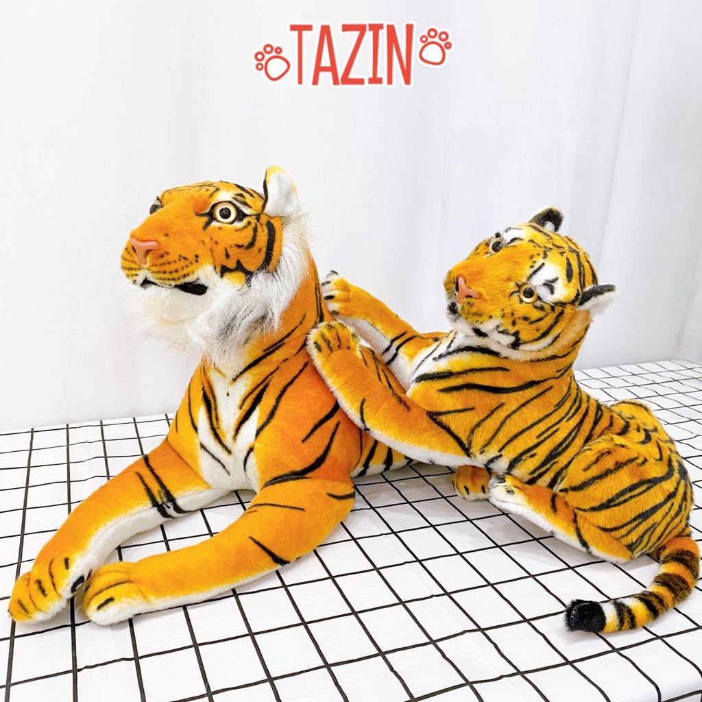 Gấu bông hổ vằn nằm đáng yêu, hổ vằn bông nằm lông mềm mịn cao cấp TAZIN