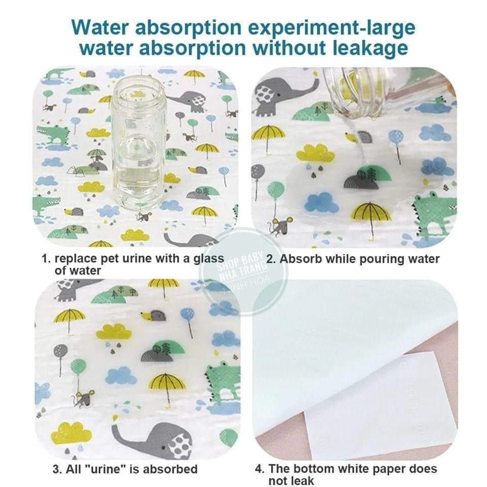 Lót Chống Thấm Sợi Tre, Miếng Lót Thay Bỉm Chống Thấm 5 Lớp Organic Cho Bé KT 50*70cm, Thị Nắng Store