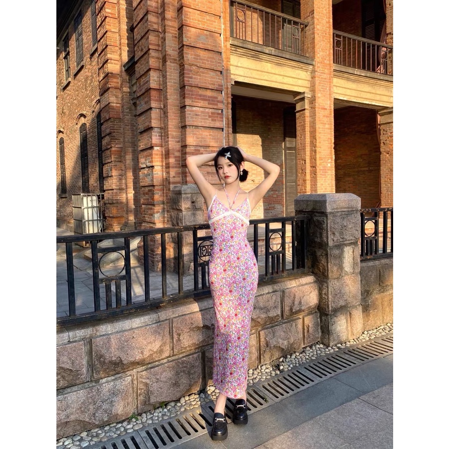 Đầm Dài Không Tay Cổ Chữ V Phối Ren Họa Tiết Hoa Quyến Rũ Cho Nữ