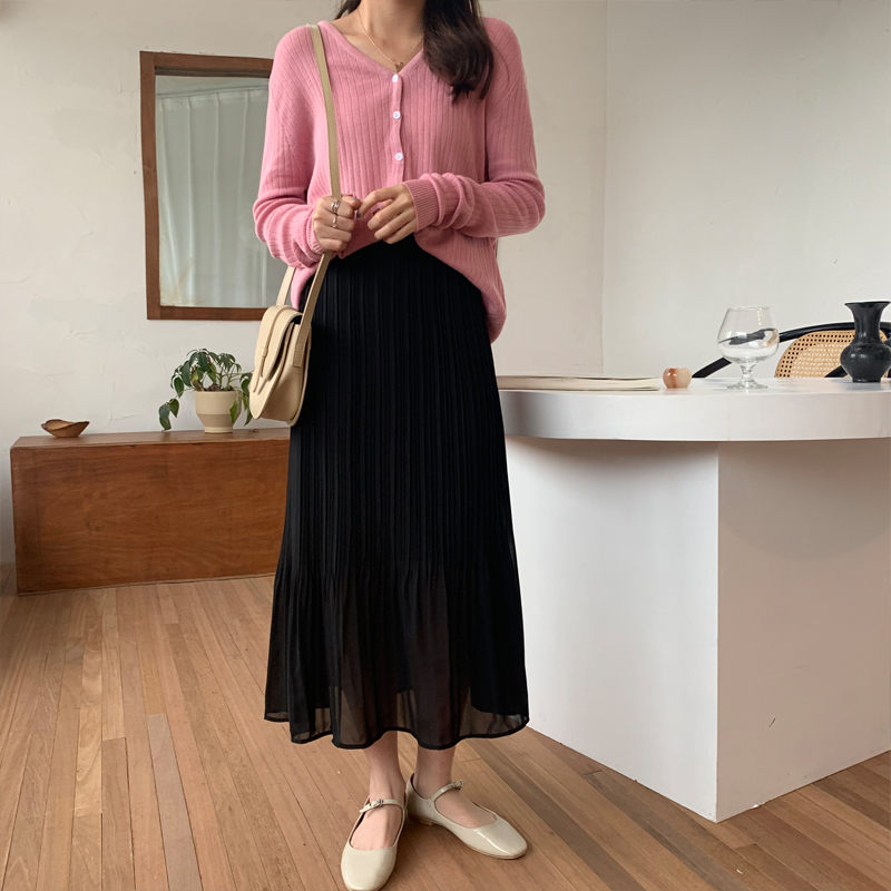 Chân váy midi vải chiffon eo cao xếp ly mỏng nhiều màu tùy chọn cho nữ | BigBuy360 - bigbuy360.vn