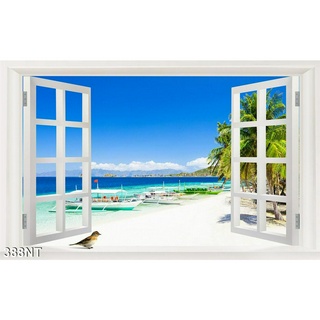 TRANH DÁN TƯỜNG 3D CỬA SỔ PHONG CẢNH ĐẸP 388NT  -  TRANH DÁN TƯỜNG HÌNH Ô CỬA SỔ NHÌN RA PHONG CẢNH