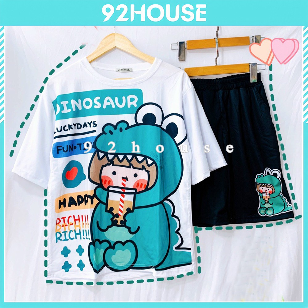 Set bộ / Đồ bộ hoạt hình unisex khủng long tay lỡ form rộng