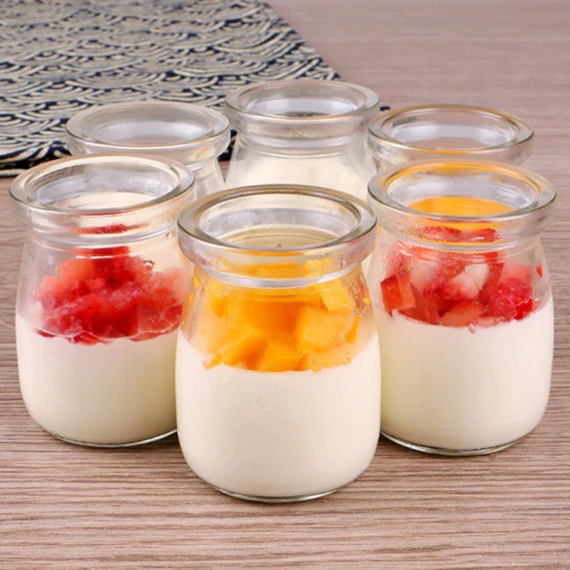 Combo 12 Cốc Thủy Tinh Sữa Chua Có Nắp, Hũ Làm Bánh Pudding Caramel An Toàn Tiện Lợi