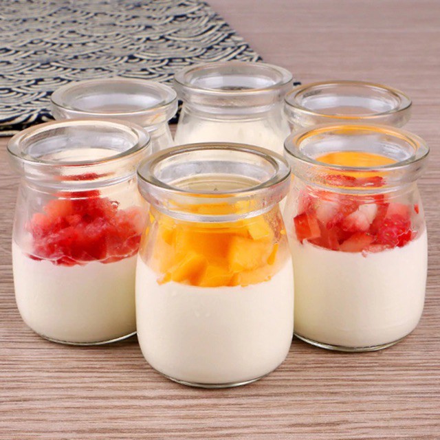 Combo 12 Cốc Thủy Tinh Sữa Chua Có Nắp, Hũ Làm Bánh Pudding Caramel  An Toàn Tiện Lợi