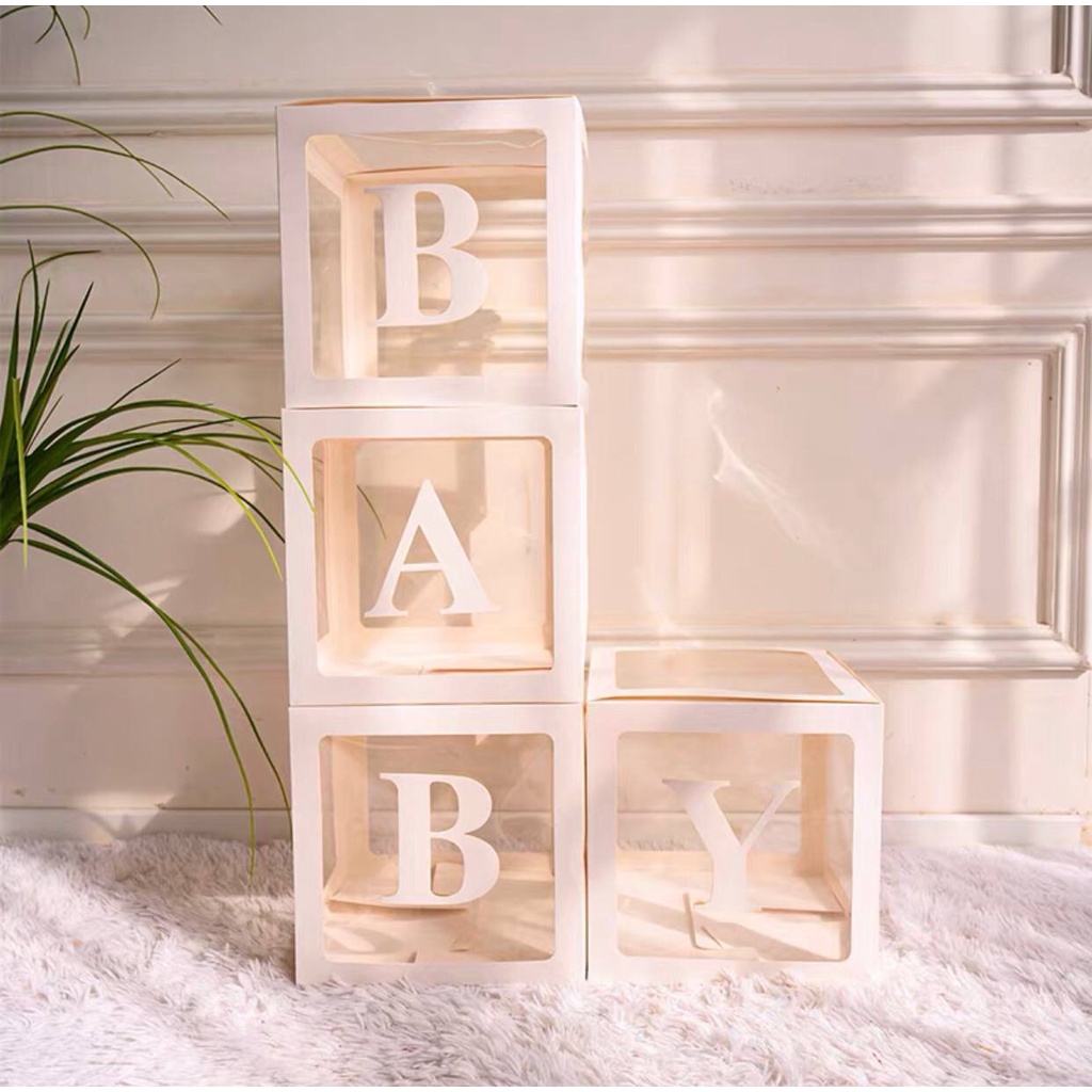Hộp đựng bóng trang trí sinh nhật, set 4 hộp baby box phụ kiện trang trí tiệc sinh nhật