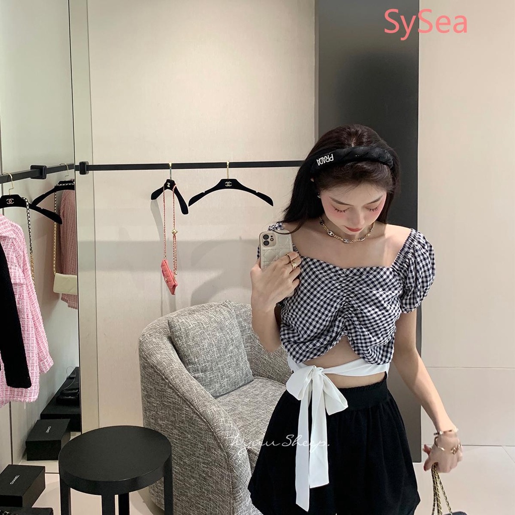 Cô Gái Mùa Hè Phong Cách Hàn Quốc Cổ Áo Vuông Không Đều