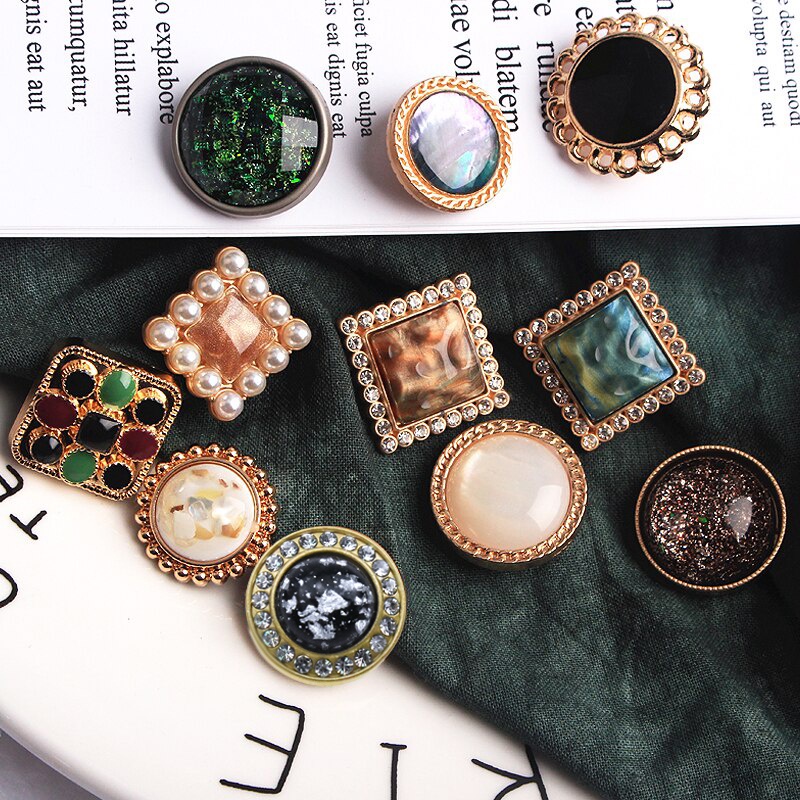 Set 5 cúc áo hợp kim đính đá phong cách retro sang trọng